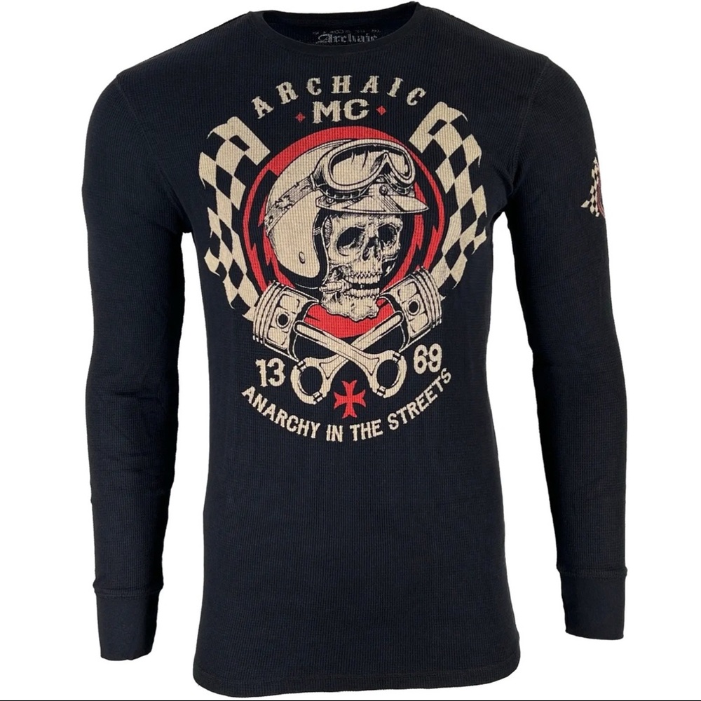 Archaic by Affliction Men's Thermal Shirt FUEL INJECTOR Black Biker